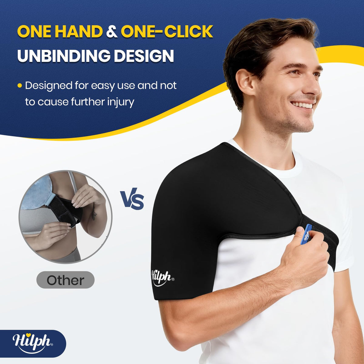 Hilph 3D Double-Layer Gel Shoulder Ice Pack Wrap for Rotator Cuff & Surgery Recovery - Reusable Cold Therapy Gel Pack with Adjustable Straps, Easy to Wear, Flexible Fit for Men & Women, Medium