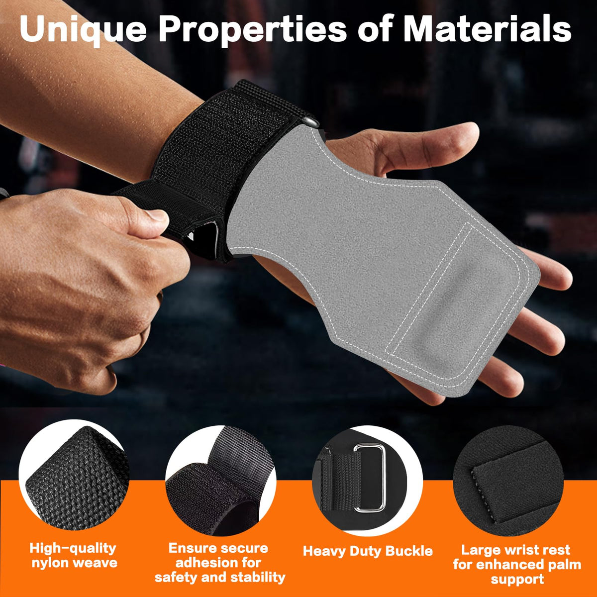 Weight Lifting Wrist Strap, Double-Layer Leather Wrist Straps for Gym Strength Training Weightlifting,Deadlift and Powerlifting, Enhance Grip Strength Neoprene Padding Gym Workout Lifting Straps for Men & Women (Pair) Grey