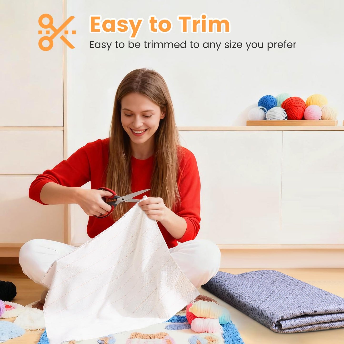 Riiai 80" x 80" Overlocking Primary Tufting Cloth with Marked Lines and 80'' x 80'' Rug Backing Non-Slip Rug Pad Fabric, Rug Tufting Cloth Kit with Monk Cloth and Backing Fabric,Tufting Supplies