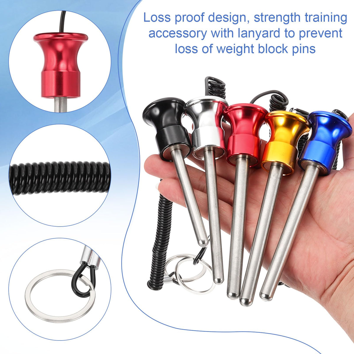 PATIKIL Weight Stack Pin, 3/8" Dia Magnetic Gym Selector Pin 4-1/8" Length Universal Weight Stack Replacement with Pull Rope for Home Commercial Gym Club Blue