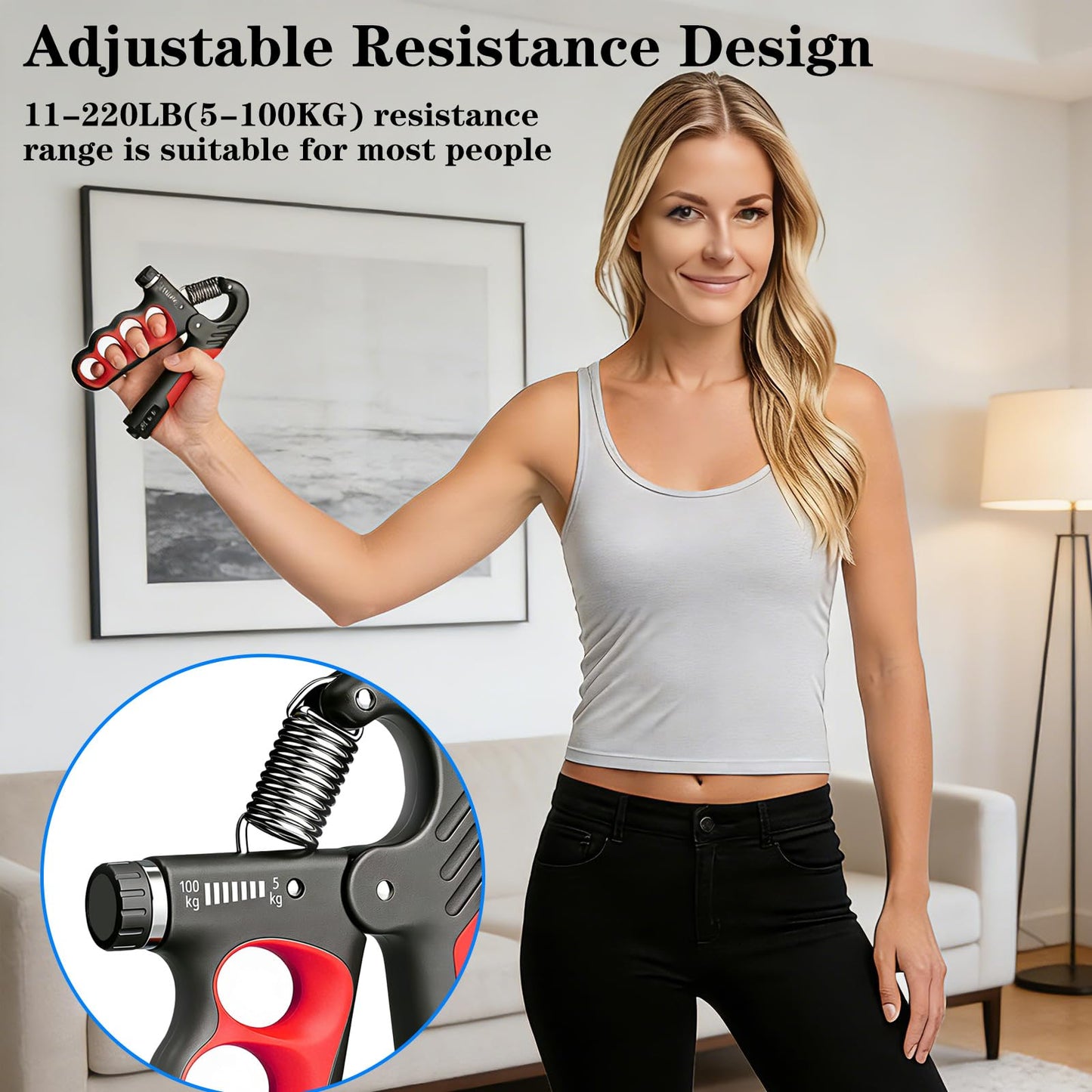 Hautrely 2PCS Hand Gripper Strengthener, 11-220LB Adjustable Resistance Grip Strength Trainer with Counter, Forearm Exerciser for Injury Recovery and Muscle Building (Red)