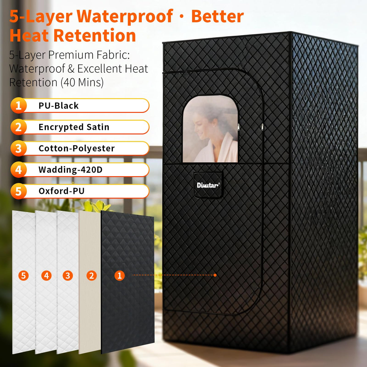 Dikutar Sauna Box - Portable Sauna for Home with Upgraded 3L 1500W Steamer, Folding Chair and Non-Slip Mat for Relaxation Spa, 5-Layer Waterproof and Insulated Steam Tent, 3x3x6ft, Larger (Black)