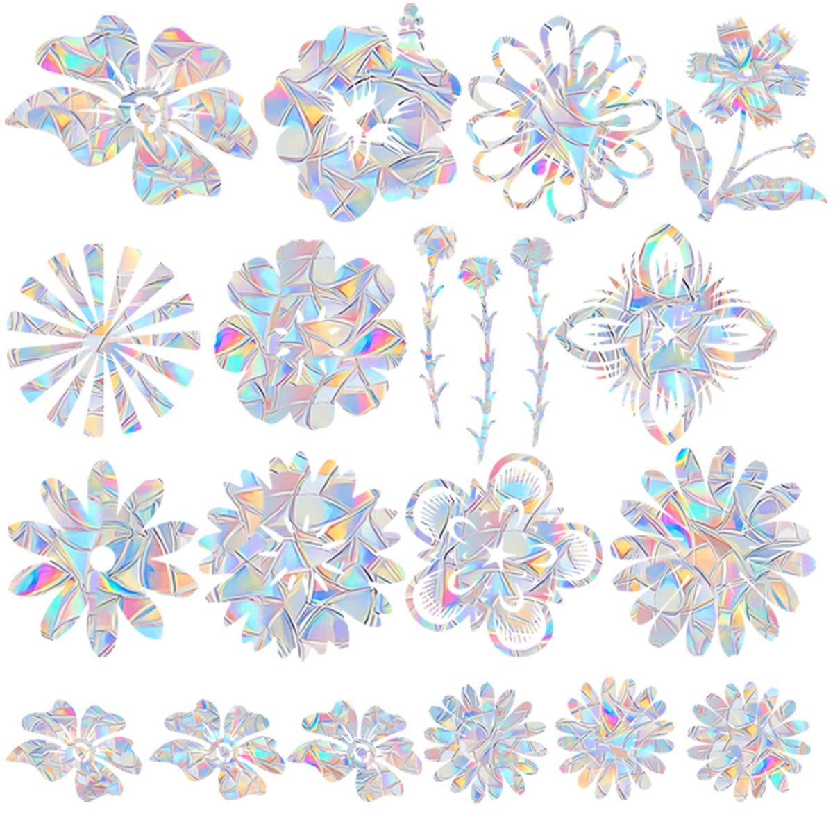 18 Pieces Flower Window Decals for Bird Strikes - Anti-Collision Clings to Save Birds,Non Adhesive Vinyl Rainbow Suncatch Stickers, Easy Remove No Residue and Reusable