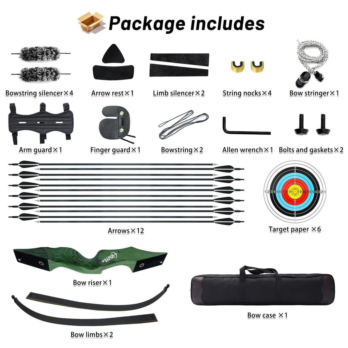 60 Inch Black Hunter Takedown Recurve Bow and Arrow 20-60Lbs Hunting Archery Bow Right Hand Wood Riser Practice Bow for Adult Target Training (25LBS)