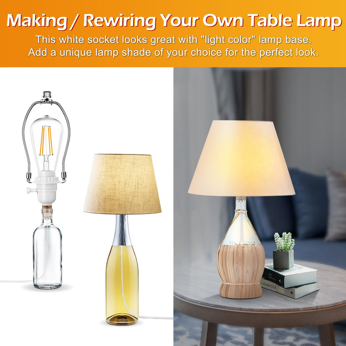Make a Lamp or Rewire Kit,DIY Bottle Lamp Wiring Kit Includes 3-Way Light Socket,Electric Cord,Glass Drill Bit,Bottle Corks etc.,Bottle Lamp Design&Repair (Full Set Wiring Kit)