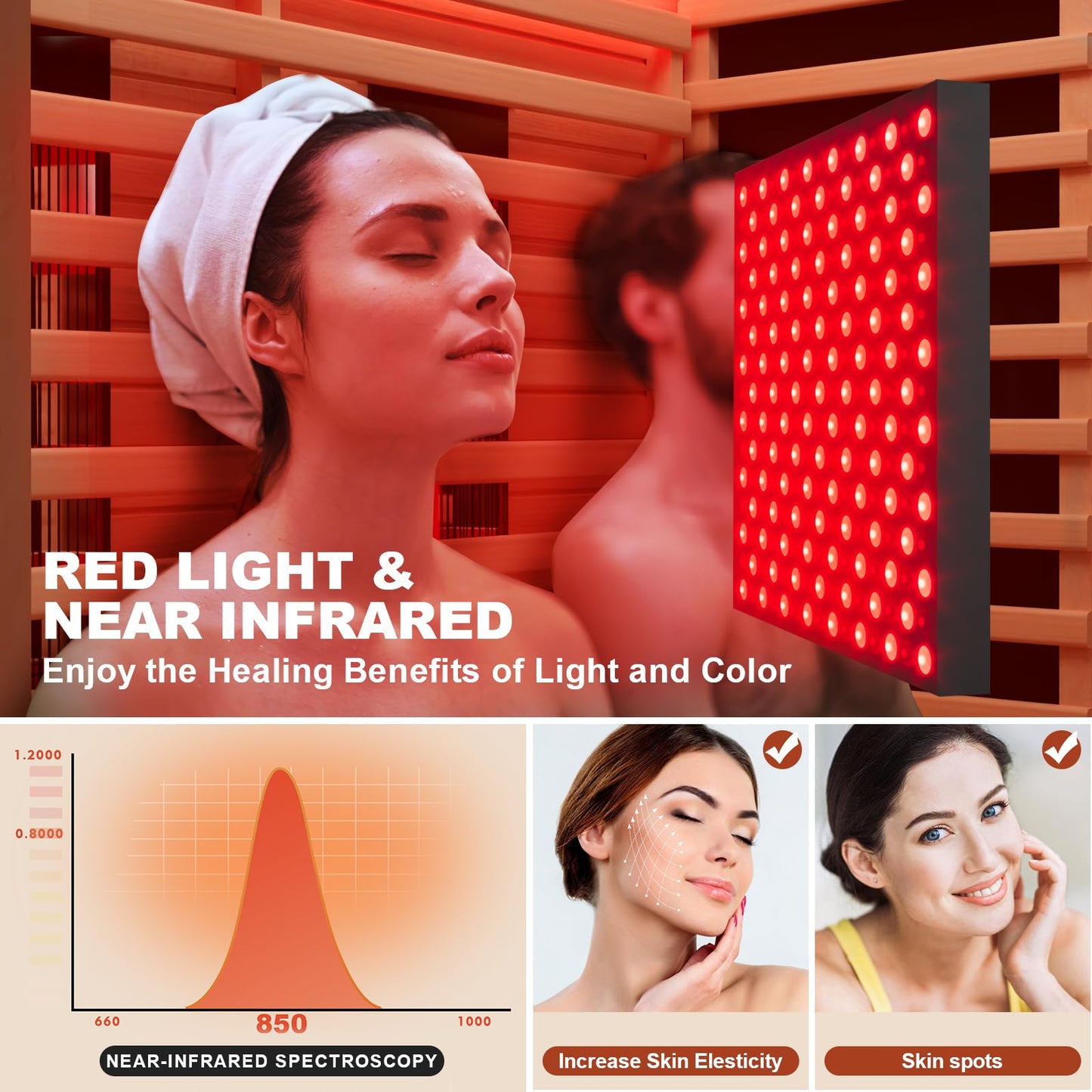 MEISSALIVVE Full Spectrum Sauna for Home, 2 Person Indoor Infrared SPA Room with 10 Minutes Warm-up Heat, Red Cedar Home Sauna Infrared Sauna with Bluetooth and Tempered Glass