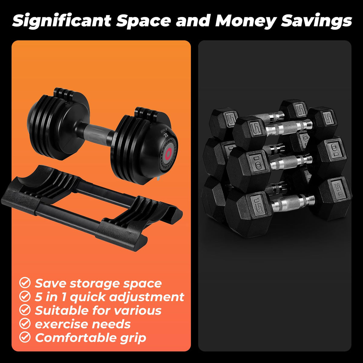Adjustable Dumbbell Set: 22LBS/52LBS Dumbbell Set with Tray for Fitness, Fast Adjust Weight by Turning Anti-Slip Handle, Suitable for Men and Women