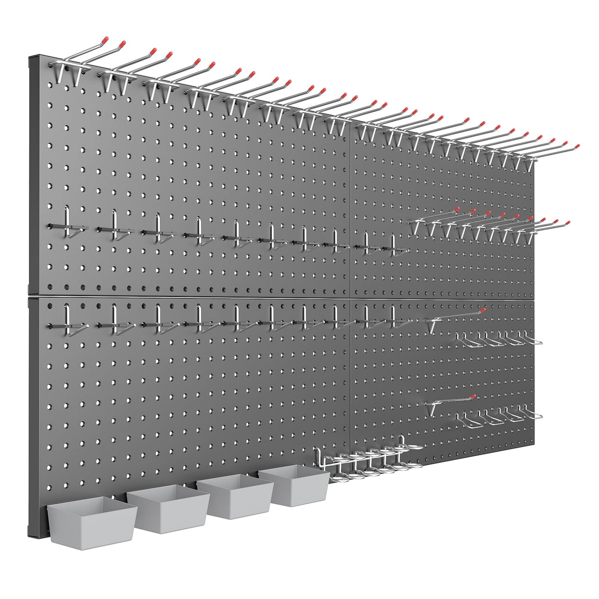 TORACK Garage Tools Organizer Boards Kit with Hooks, Modular Wall-Mounted Tool Storage Pegboard for Workbench(Black, 4 Panels with Hooks)