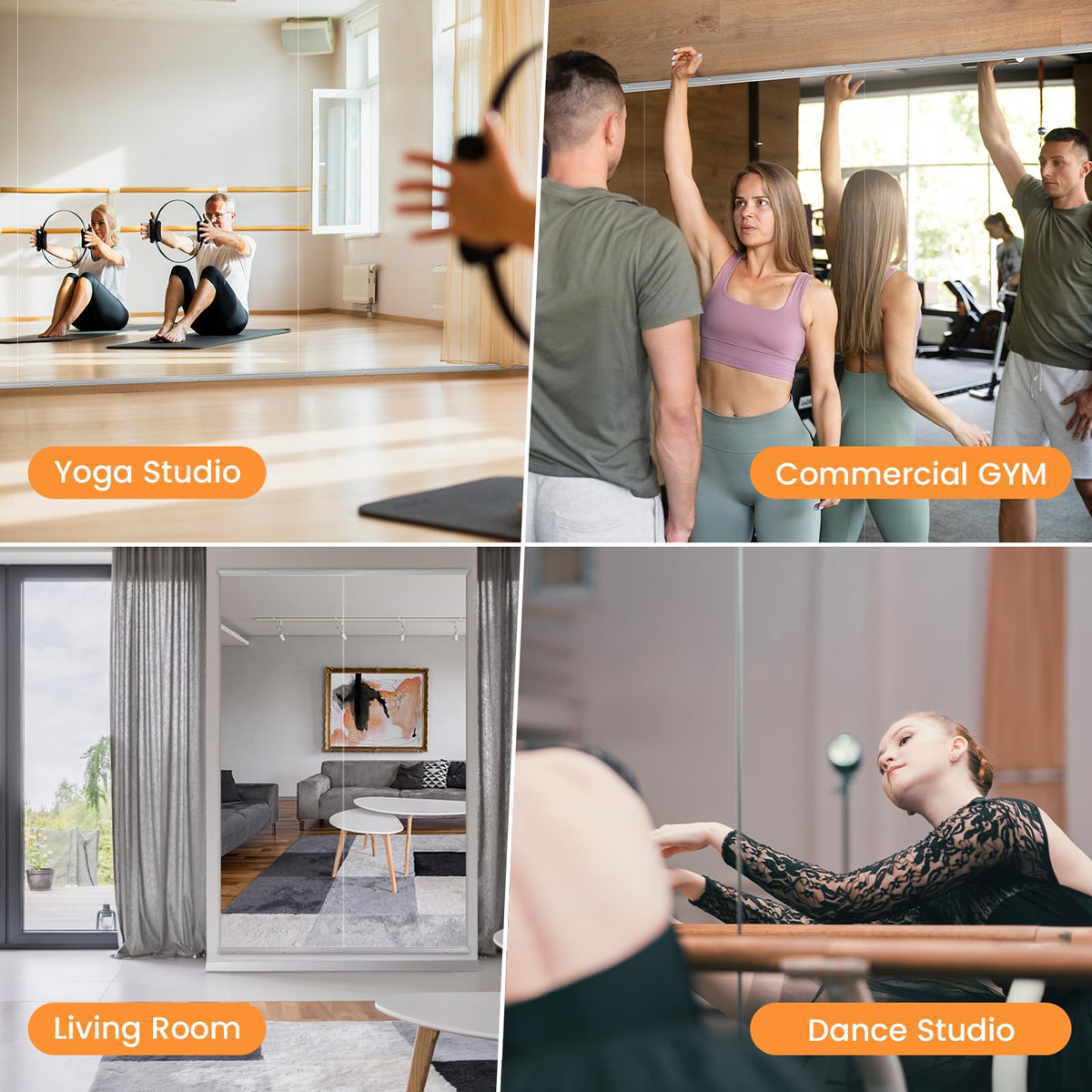 Peegel Home Gym Mirror - 56''x22''(2PCS) Large Frameless Tempered Glass Workout Mirrors for Home Gym Wall,Yoga,Garage,Dance