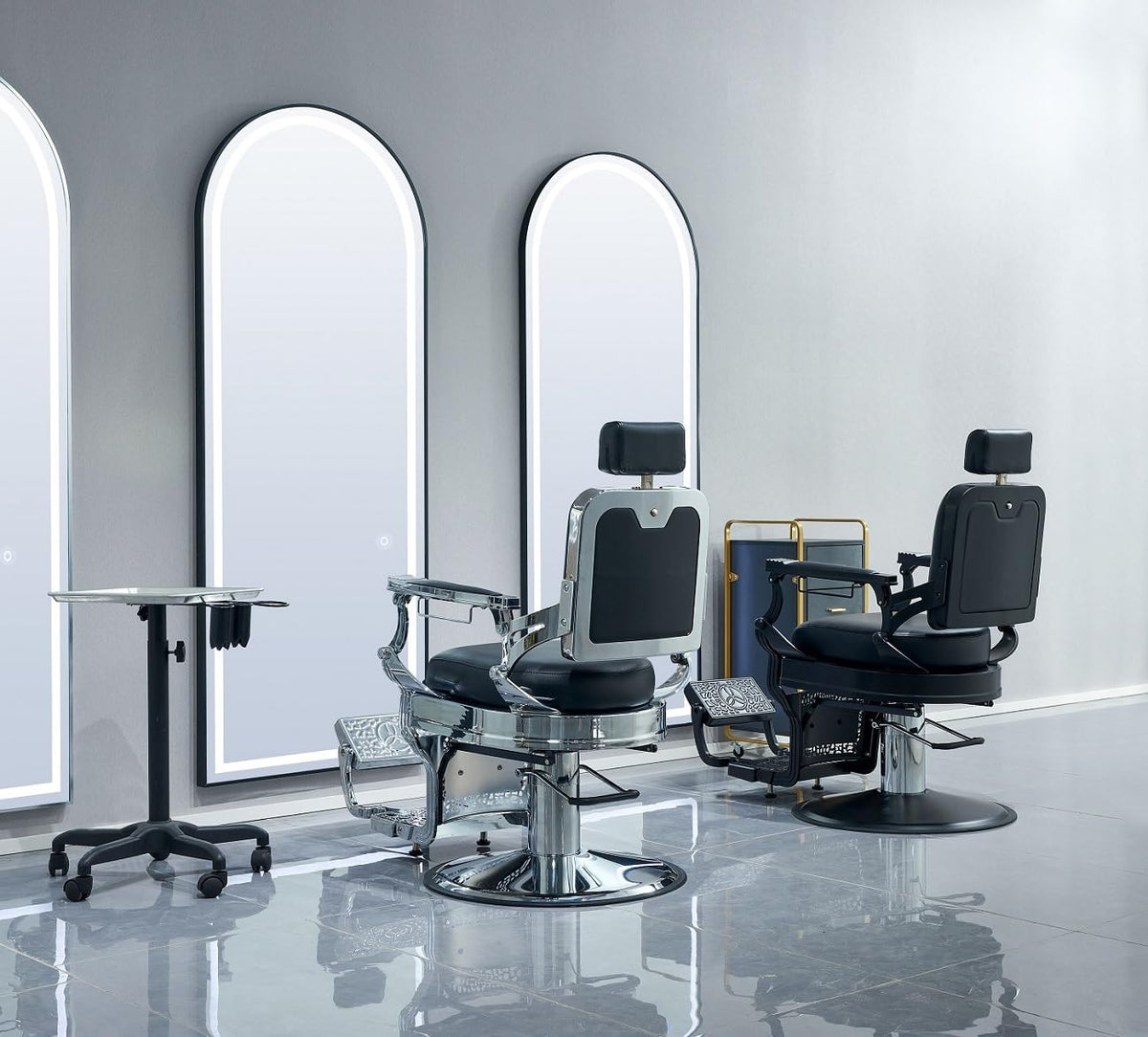 McDooFly Barber Chair Heavy Duty 700 lbs - Salon Chair for Hair Stylist - Black Reclining Barber Chairs for Barbershop - Salon Tattoo Shampoo Beauty Massage Equipment