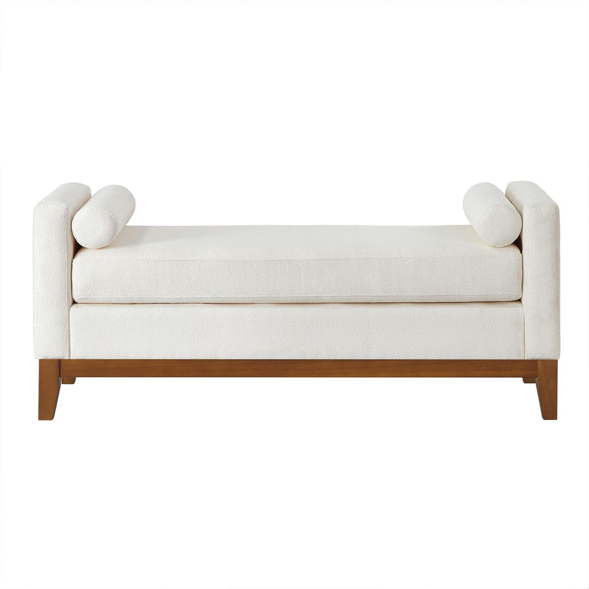 GDFStudio Large Upholstered Boucle Ottoman Bench with Pillows, Padded Window Bench with Armrests for Living Room and Entryway, Ivory