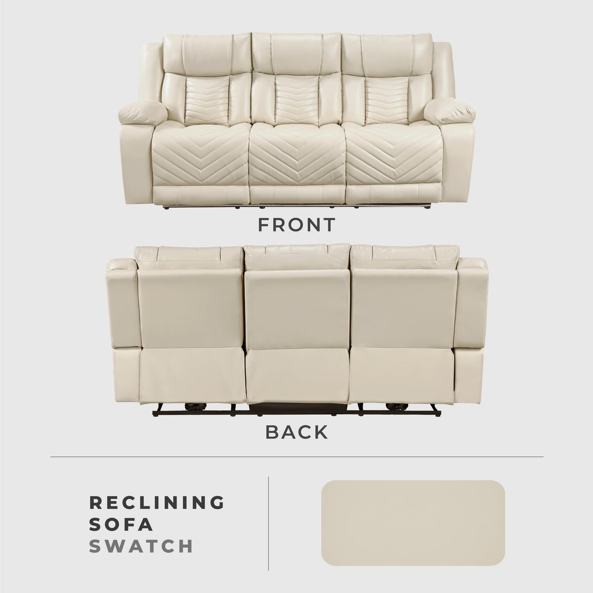 Lexicon Wall Hugger Power Double Reclining Sofa with Center Drop-Down Table, Faux Leather Home Theater Seating with LED Lighting/USB Charging Ports/Wireless Charger/Cup Holders, Magazine Pocket, Beige