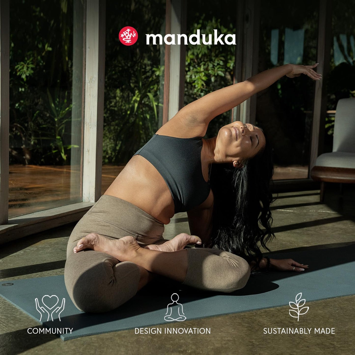 Manduka eKO SuperLite Yoga Mat 71" - 1.5mm | Natural Rubber | Foldable & Travel Friendly | Soft Textured Surface | Eco-friendly | 71 x 24 inches | Charcoal