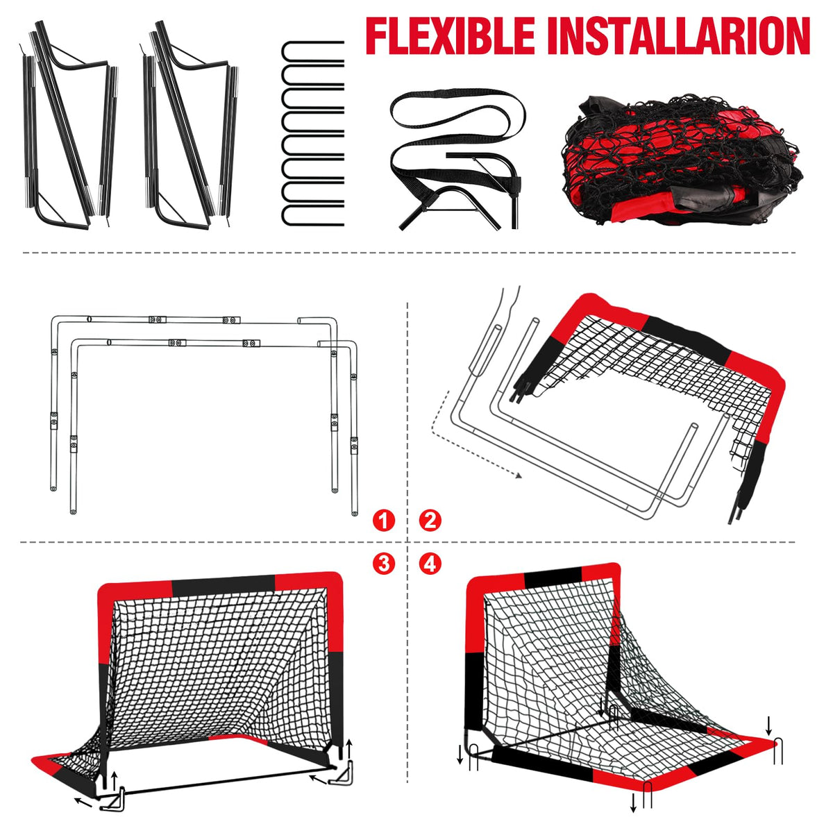 BORNEW 2 Pack Soccer Goal - Backyard & Indoor Soccer Goals for Kids, 4X3 ft Portable Pop Up Soccer Nets Set for Youth & Adult and Outdoor Games and Soccer Training Equipment Ages 3-16 Year Gift