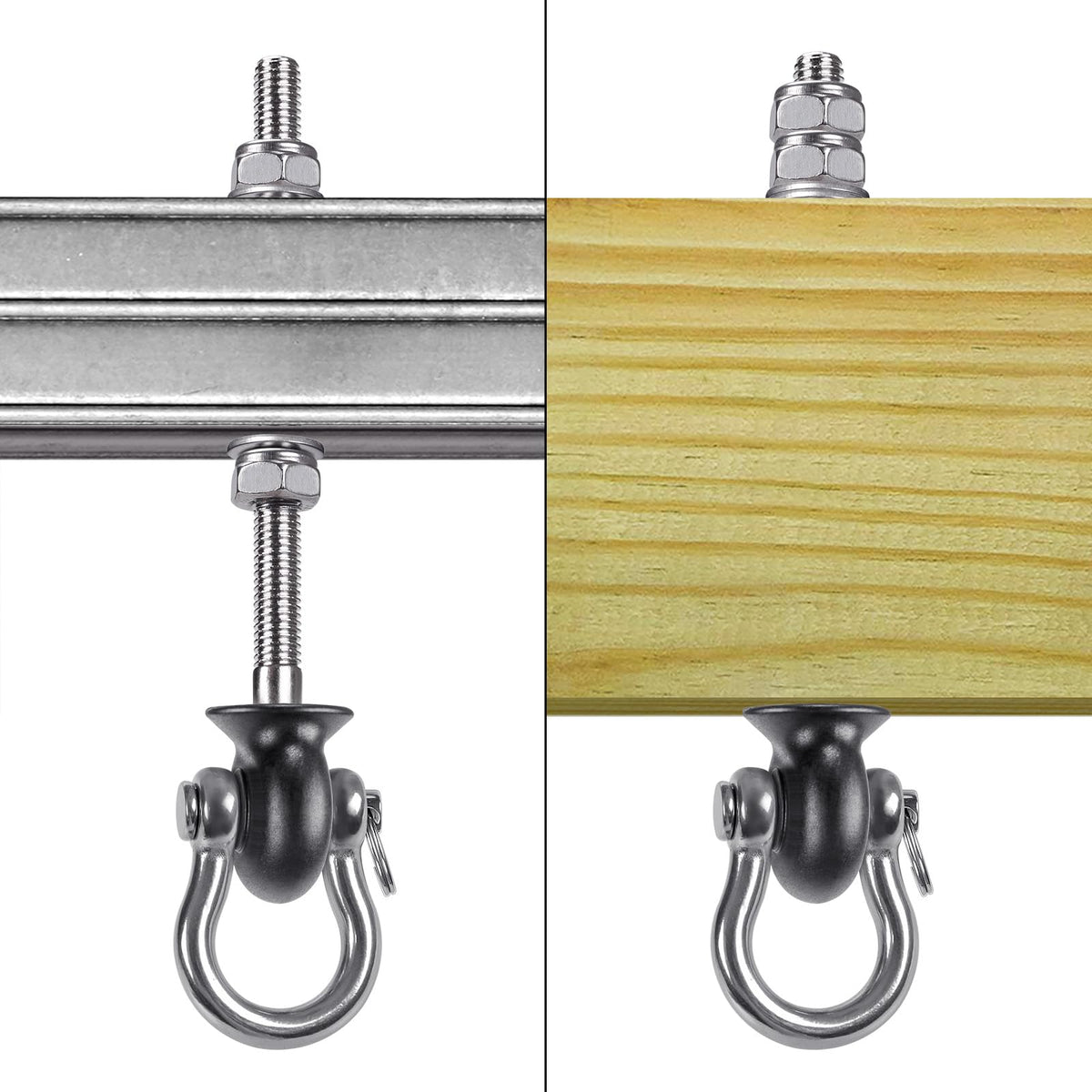 Dolibest Heavy Duty Swing Hangers, Stainless Steel 304 Swing Bolts, 180° Swing, Perfect for Playground, Porch, Yoga, Hammock Chair, Punching Bag - for Wood and Steel Beams, 7.67'' (4Pack)
