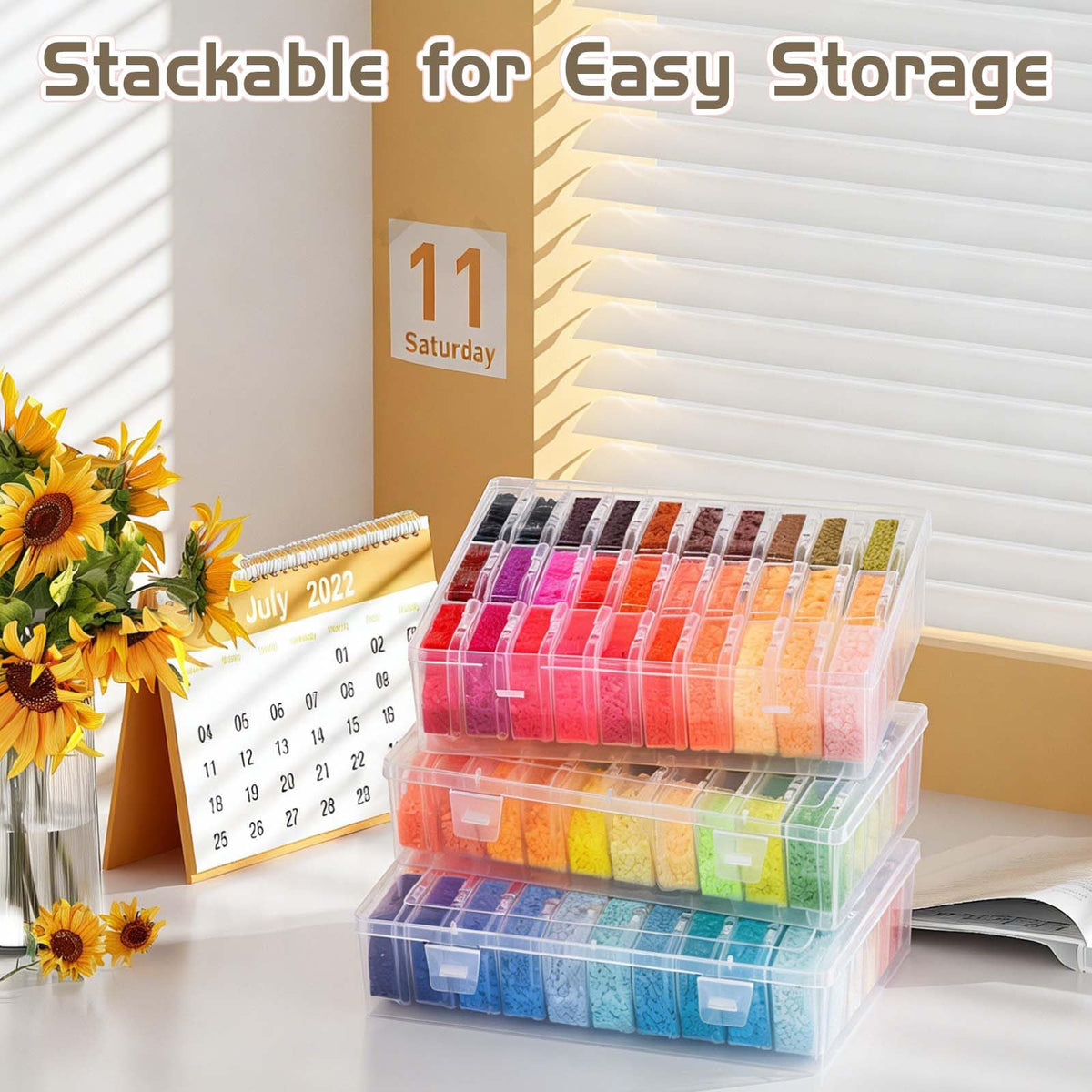 YUX-DTDSU 74 PCS Bead Organizer Box with Hinged Lid, Craft Storage Containers with 2Pcs Tweezers and Labels, Small Clear Plastic Diamond Painting Storage Case for Jewelry, Bracelet, Seed, DIY Crafts