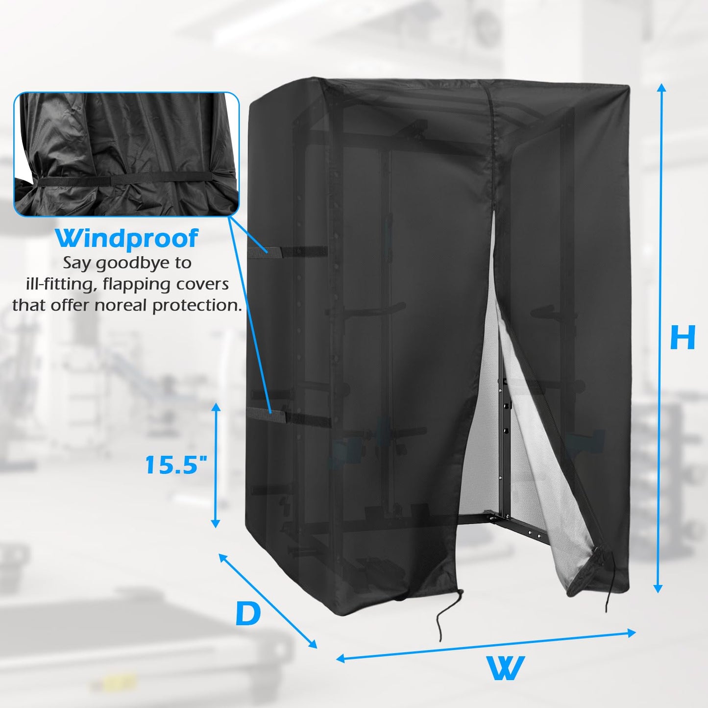 Safipotts Squat Rack Cover, Waterproof Outdoor Gym Equipment Covers with Zipper for Squat Rack/Weight Lifting Rack/Home Gym Workout Equipment (47" W x 69" D x 84" H)