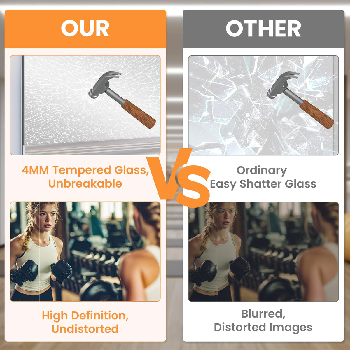 Peegel Home Gym Mirror - 56''x22''(2PCS) Large Frameless Tempered Glass Workout Mirrors for Home Gym Wall,Yoga,Garage,Dance