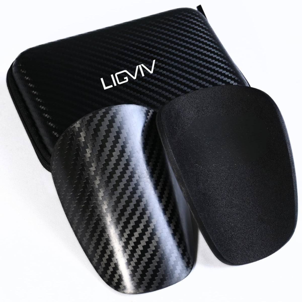 LIGVIV Mini Soccer Shin Guards - Carbon Fiber Shin Pads with Portable Carrying Case for Men, Women, Youths