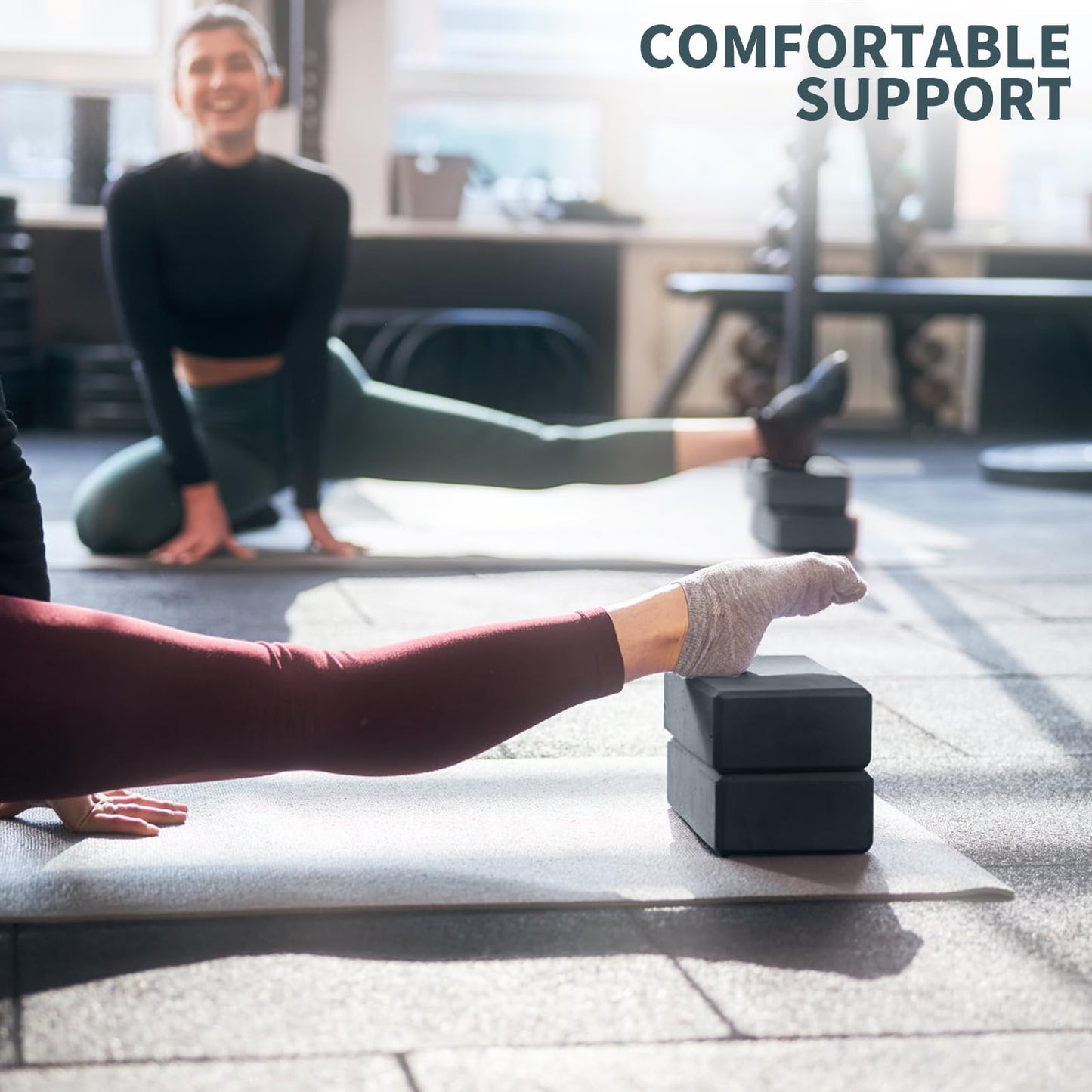 Yoga Blocks 2 Pcs, 9"x6"x3" Yoga Brick Foam Blocks EVA Foam Block Props Accessories for Pilates Stretching and Meditation (Grey, Large)