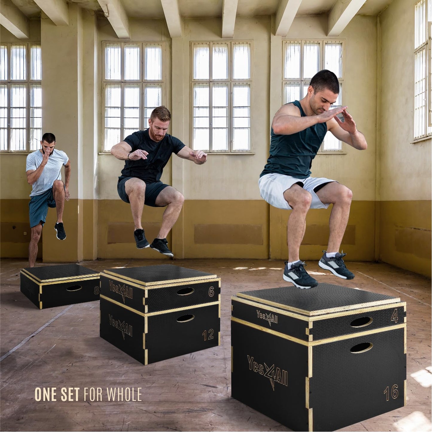 Yes4All Stackable Wooden Plyo Box, Plyometric Box with Anti-Slip Surface for Home Gym & Outdoor Workout - Black - 4", C756