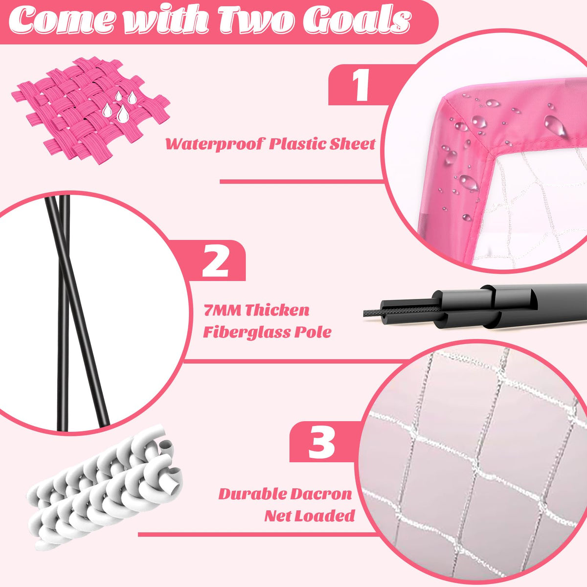 2 Pcs Pink Mini Soccer Goals Set 2x1.5x1.5ft Indoor Soccer Nets for Kids with Size 2 Toddler Soccer Ball Foldable Net Toy with Pump for Children Boys Girls Backyard (Pink)