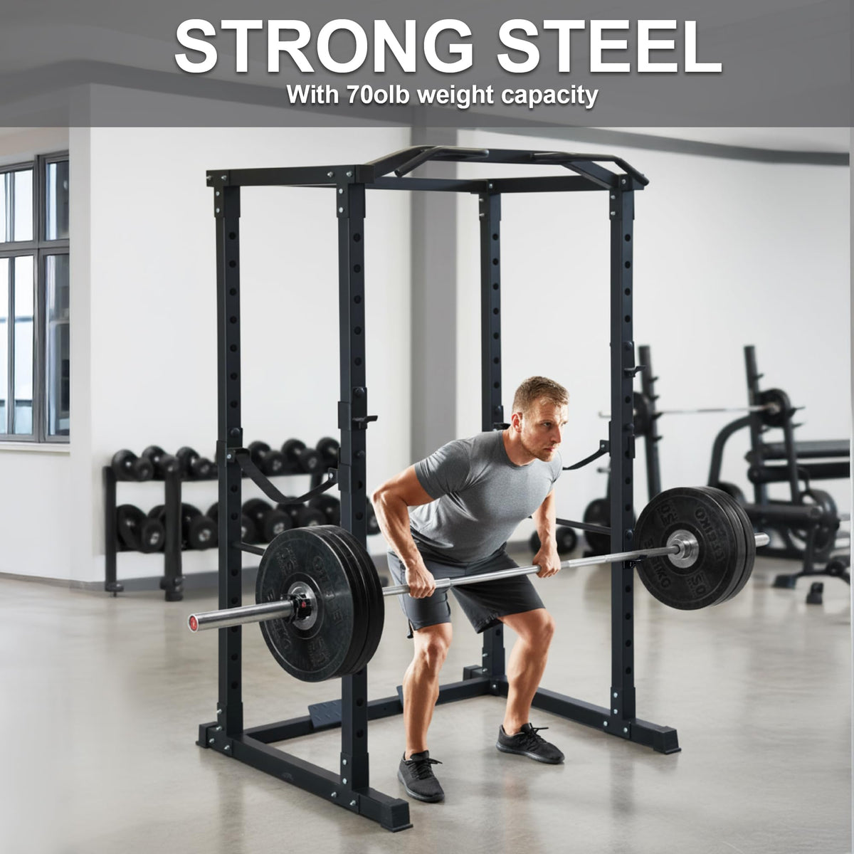 Fitvids 1,000 Pound Capacity 2.5” x 2.5” Power Cage Squat Rack, Includes J-Hooks and Multigrip, Other Optional Accessories-Black