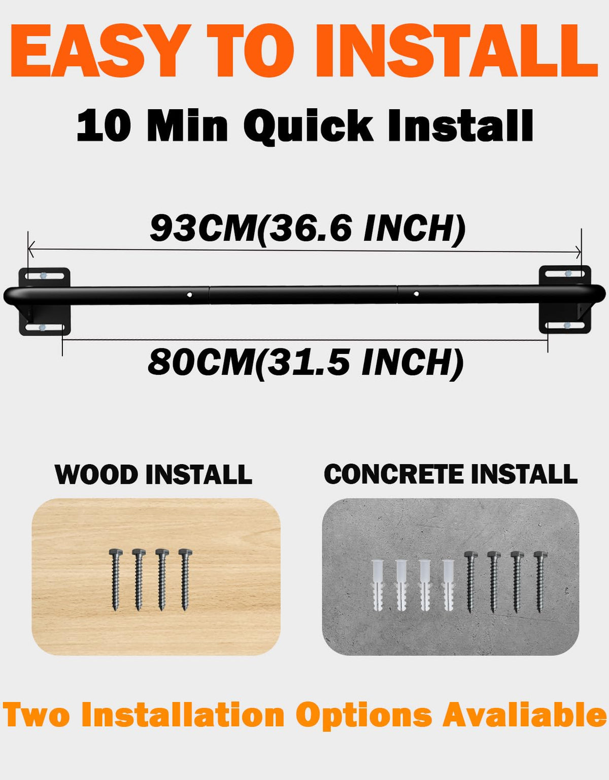 Fitarc Heavy Duty Wall Mount Pull Up Bar, Joist Mount Chin Up Bar for Doorway, Steel Construction, Home Gym Workout Equipment