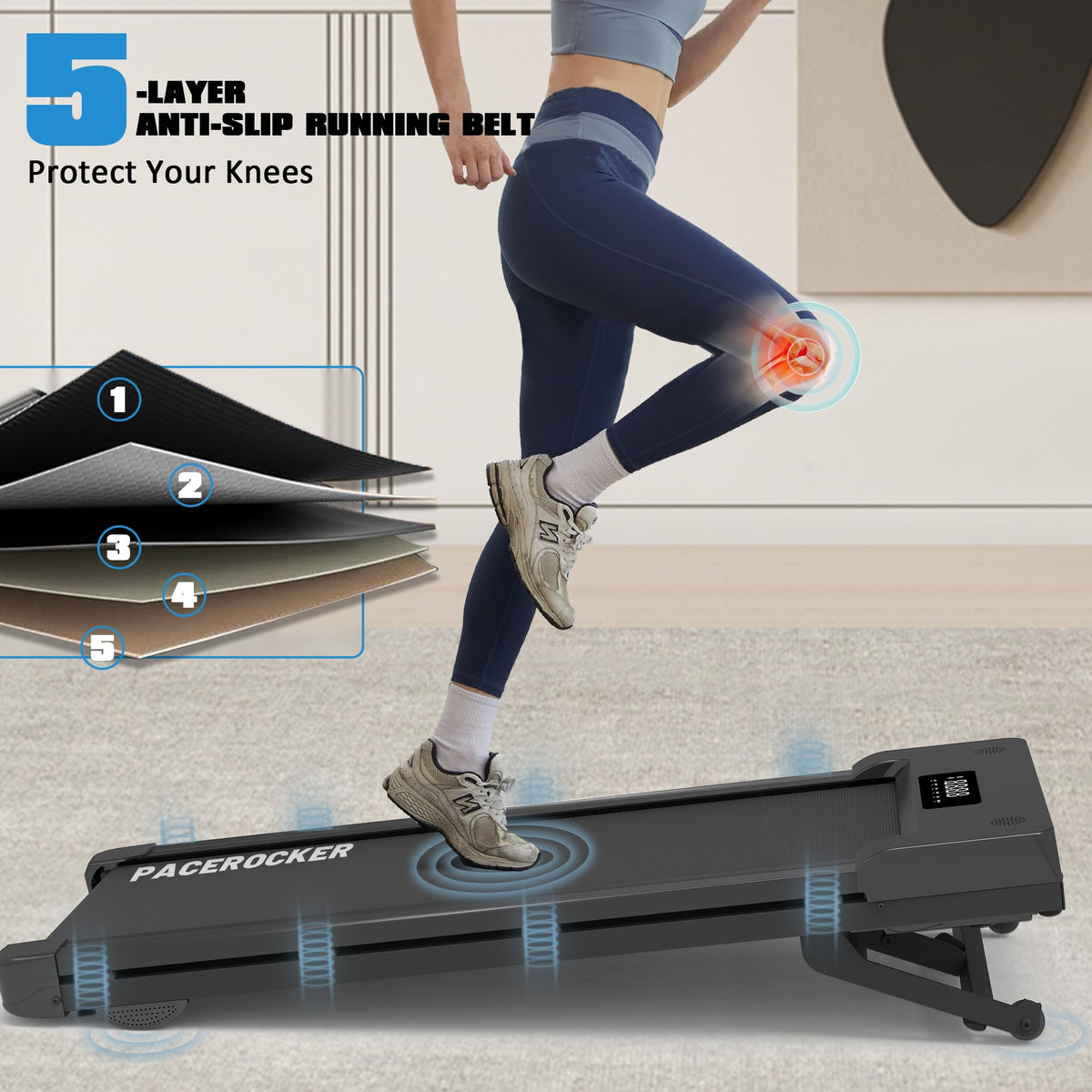 PACEROCKER Walking Pad Treadmill - 12% 9-Level Auto Incline System - 450 lbs Heavy Duty Capacity (204.1 kg) - Bluetooth Speaker - LED Display - Under Desk Design - 5 MPH (8 km/h)