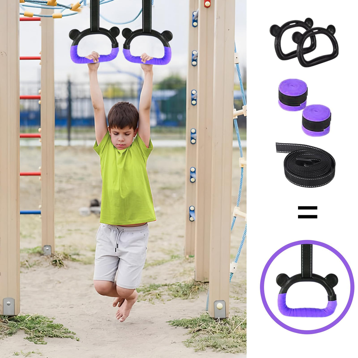 HaeNayc Gymnastics Rings, Home Gym Equipment, Adjustable Strap Strength Training Rings, Pulling Rings for Physical Training (Purple)