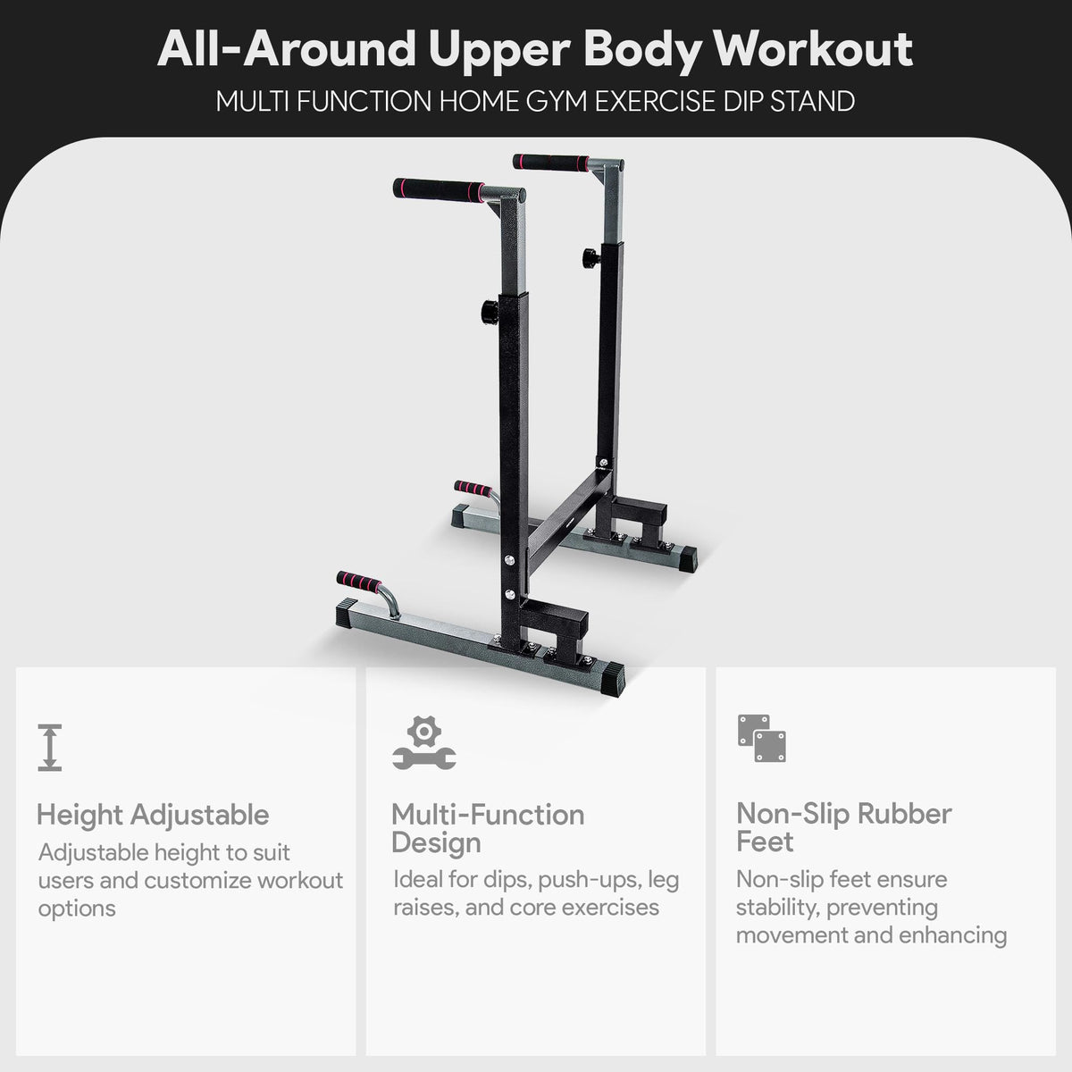 BalanceFrom Multi-Function Dip Stand Dip Station Dip bar with Improved Structure Design, 500-Pound Capacity, Black