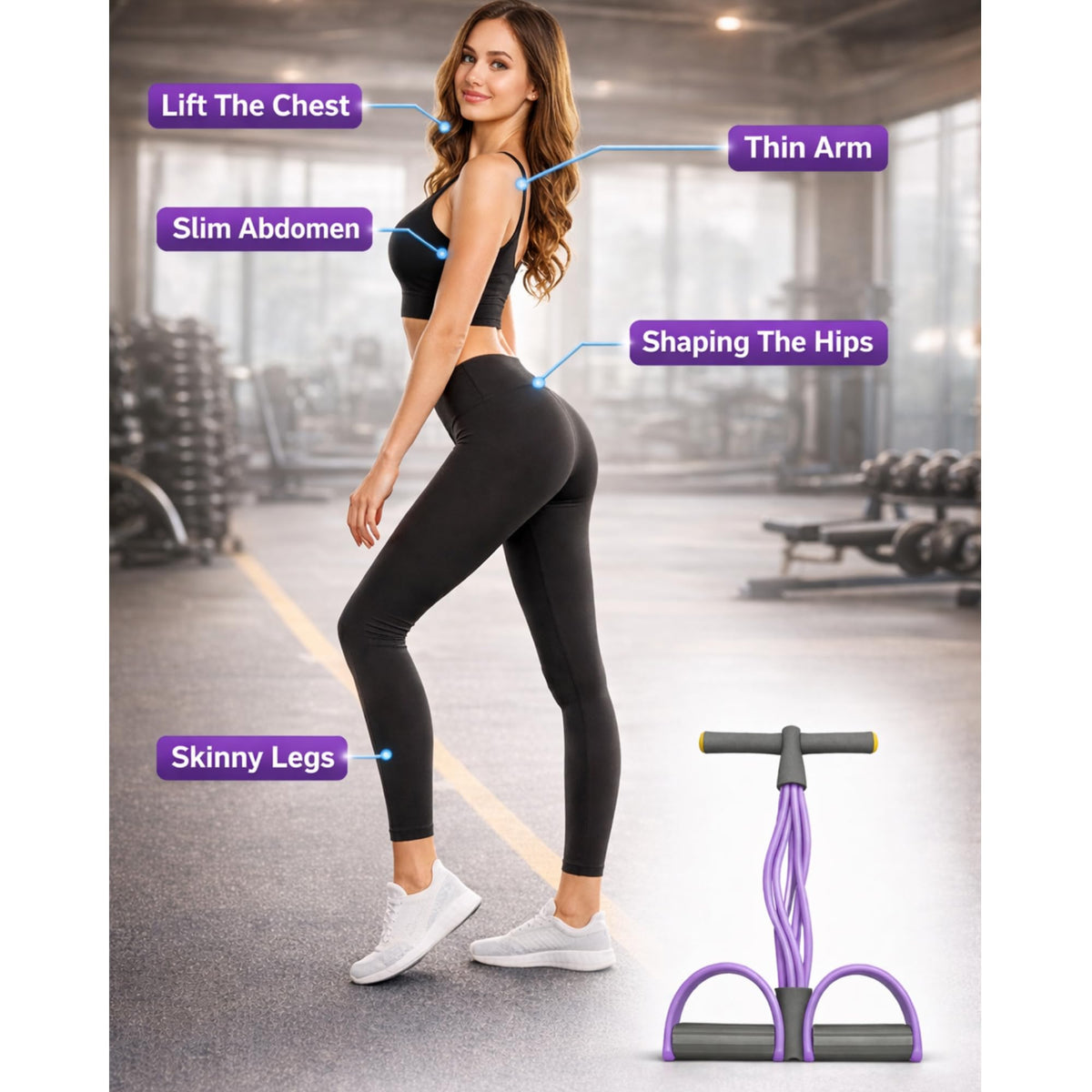 New 6-Tube Foot Pedal Puller Resistance Bands with Handle, Multifunction Tension Rope, Elastic Yoga Pedal Puller for Home Fitness and Body Stretching (Light Purple & Gray)