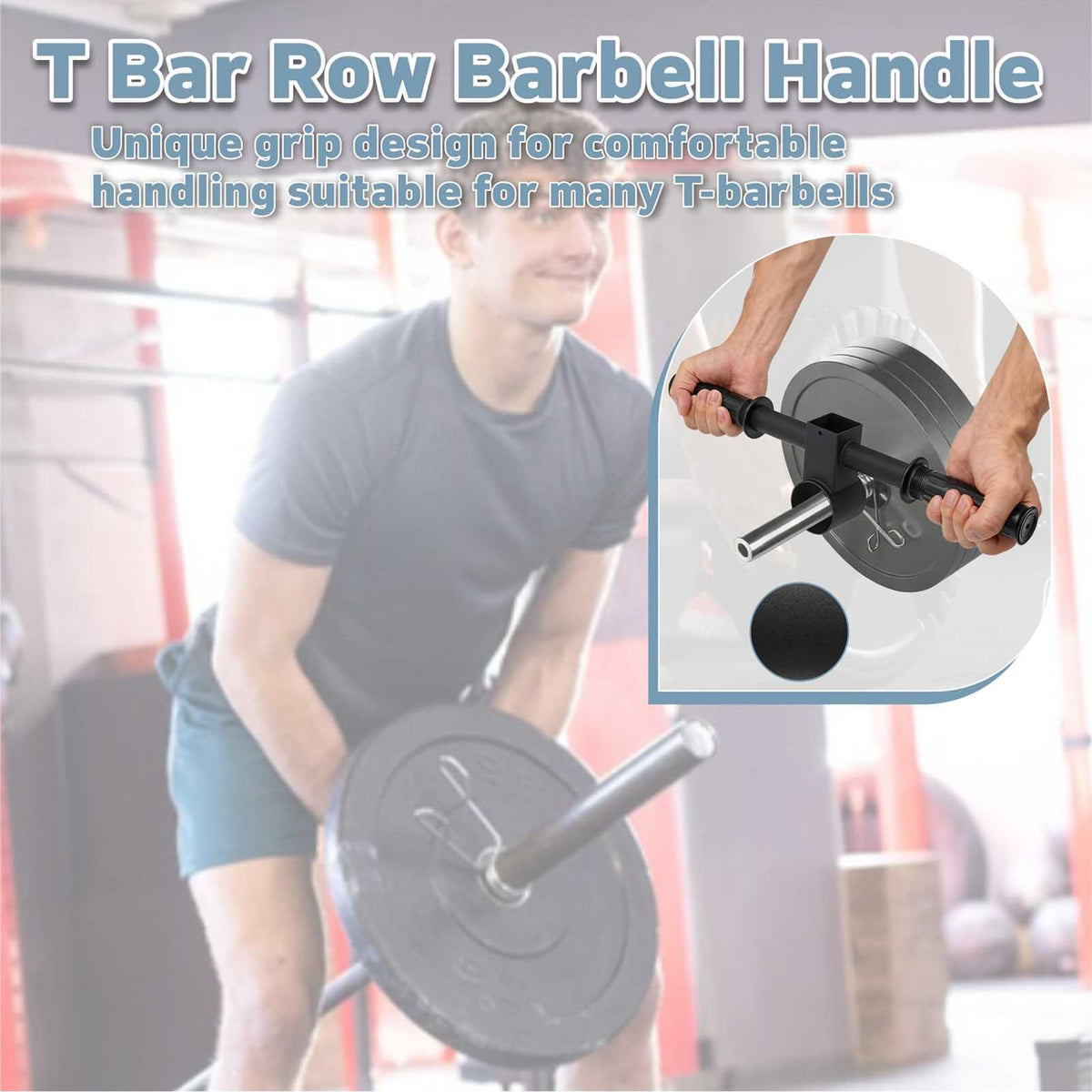 YZZHAJ T Bar Row Barbell Handle, T Bar Landmine Handle Attachment for Olympic Barbell Bar, Landmine Handle T Row Attachment with Rubber Grip Fits 2inch Strength Training Bars