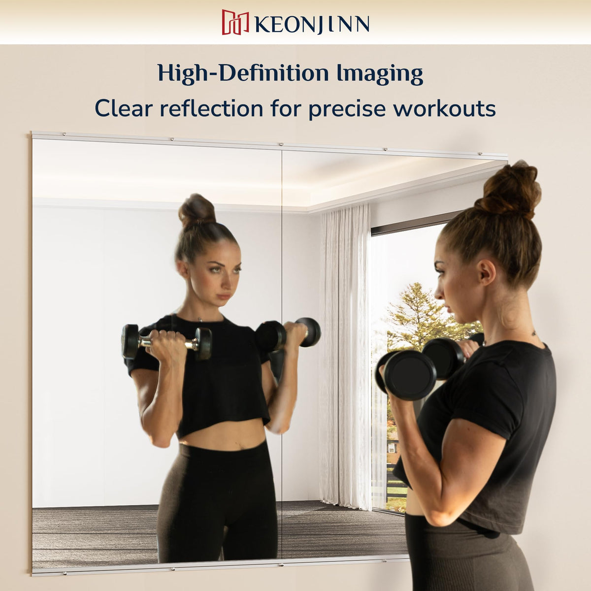 Keonjinn Home Gym Mirror, 65" x 24" - 2PCS Workout Mirrors for Home Gym, Frameless Tempered Glass, Full Body Wall Mirrors for Fitness Exercise, Yoga Room, Dance Studio, Bedroom, Garage