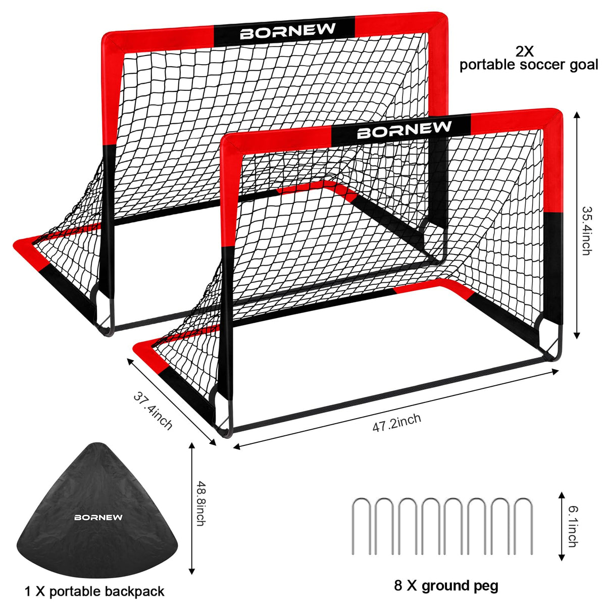 BORNEW 2 Pack Soccer Goal - Backyard & Indoor Soccer Goals for Kids, 4X3 ft Portable Pop Up Soccer Nets Set for Youth & Adult and Outdoor Games and Soccer Training Equipment Ages 3-16 Year Gift