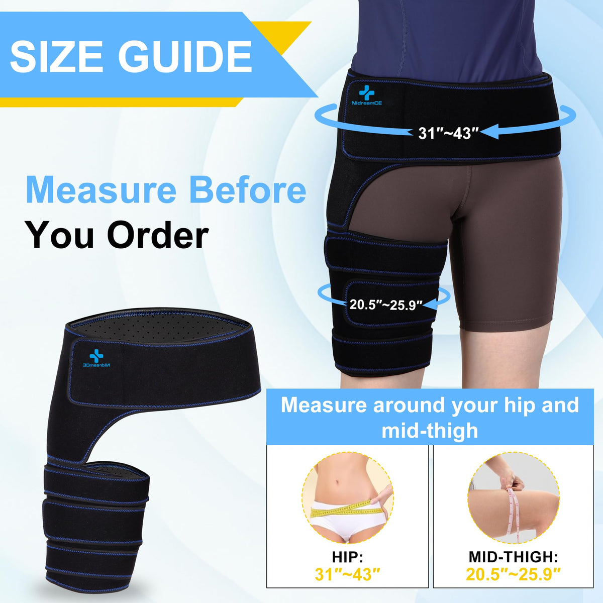 NIdreamCE Hip Brace for Sciatica Pain Relief Devices Adjustable Hamstring,Thigh,Groin Compression Wrap Sciatic Nerve Brace for Men and Women –Support for Sciatica Hip Pain Relief (Right)