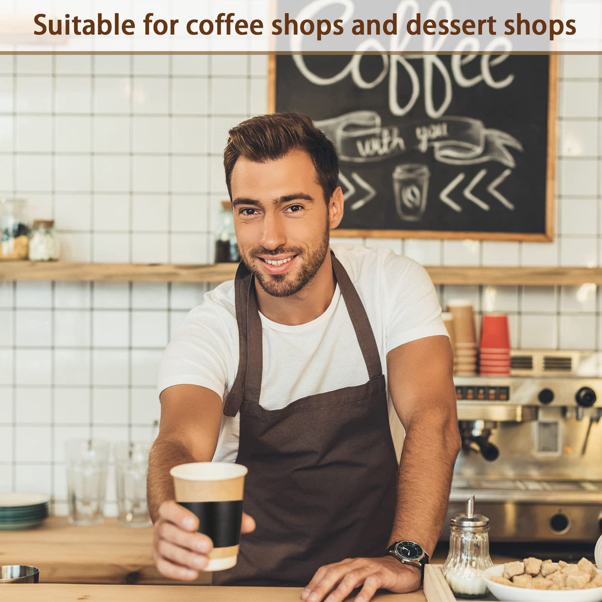 Thenshop 100 Pcs Black Coffee Sleeves Disposable Coffee Cup Sleeves Corrugated Kraft Paper Cardboard Protective Hot and Cold Insulator, Fits 12, 16, 20, 22, 24 oz Drink Beverage Cups