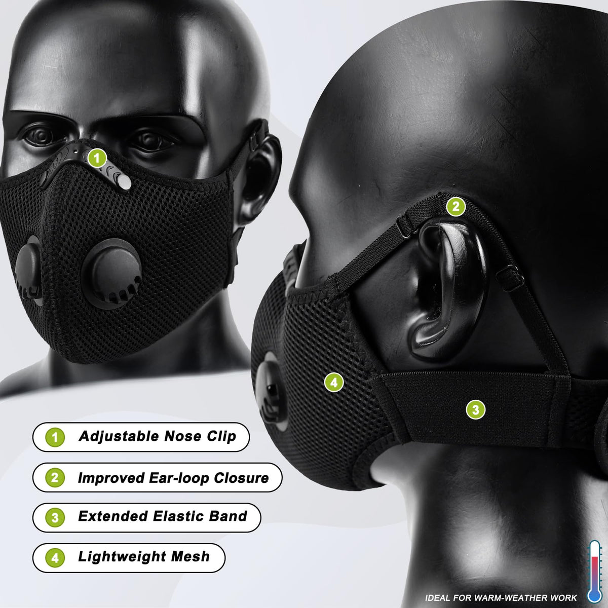 BASE CAMP M Plus Dust Face Mask with Extra 6 Activated Carbon Filters for Woodworking Construction Mowing Cycling (3)