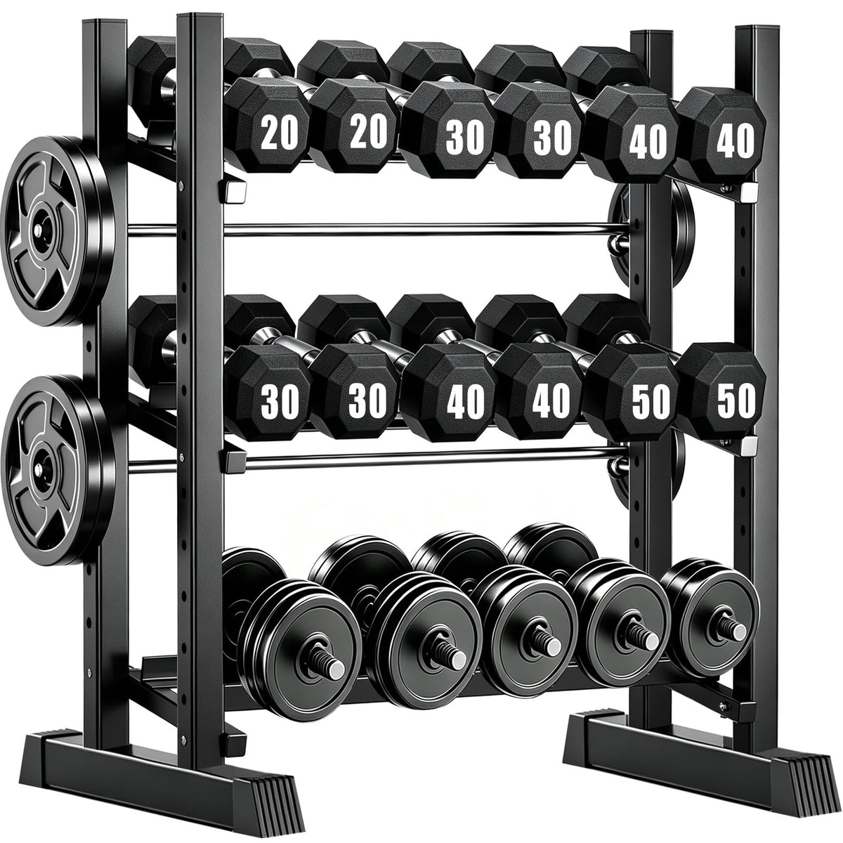 3-Tier Dumbbell Rack, 1300LB Capacity Adjustable Weight Rack for Home Gym, Heavy-Duty Weight Storage Rack for Dumbbells Kettlebells & Barbells (Rack Only)