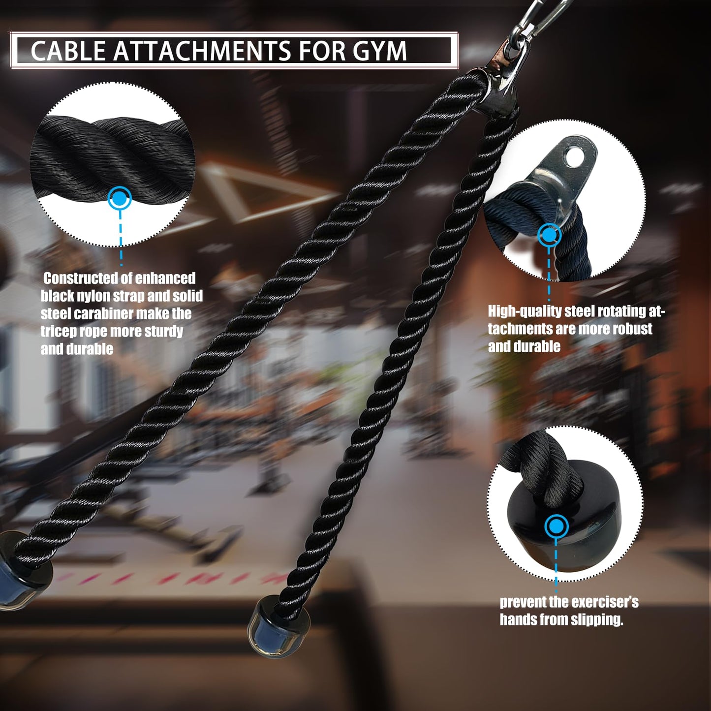 KORIKAHM Long Tricep Rope, Rope Pull Down Attachment 47 55 Inch Length Long, Tricep Rope Cable Attachment, Tricep Pull Down Rope for Home Gym Pulley System,Cable Machine Attachment (Length 47")