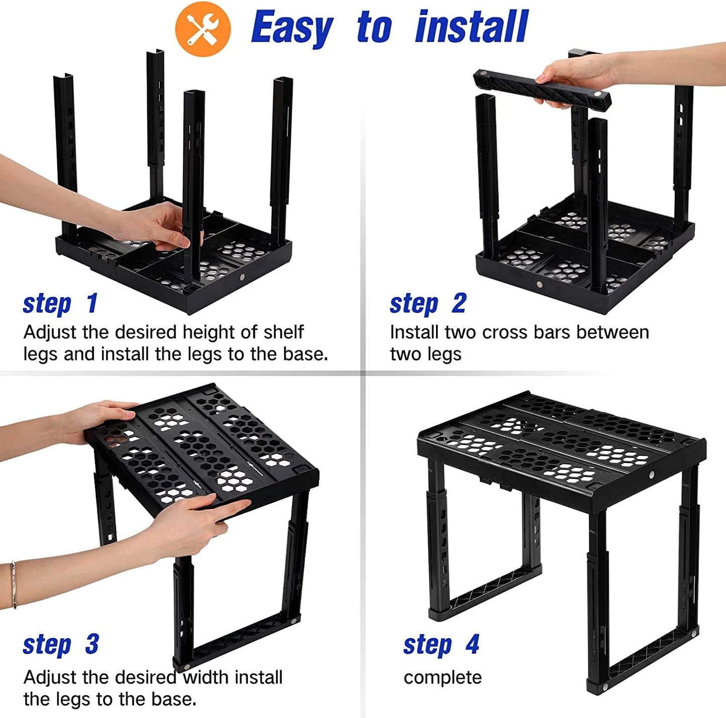 Piffny Locker Organizer Shelf， Adjustable Width and Height, Stackable, Ideal Locker Shelf for School, Office, Gym Lockers, or Even Kitchen Cabinets & Under Sink Organization (Black),(PLKSLF01)