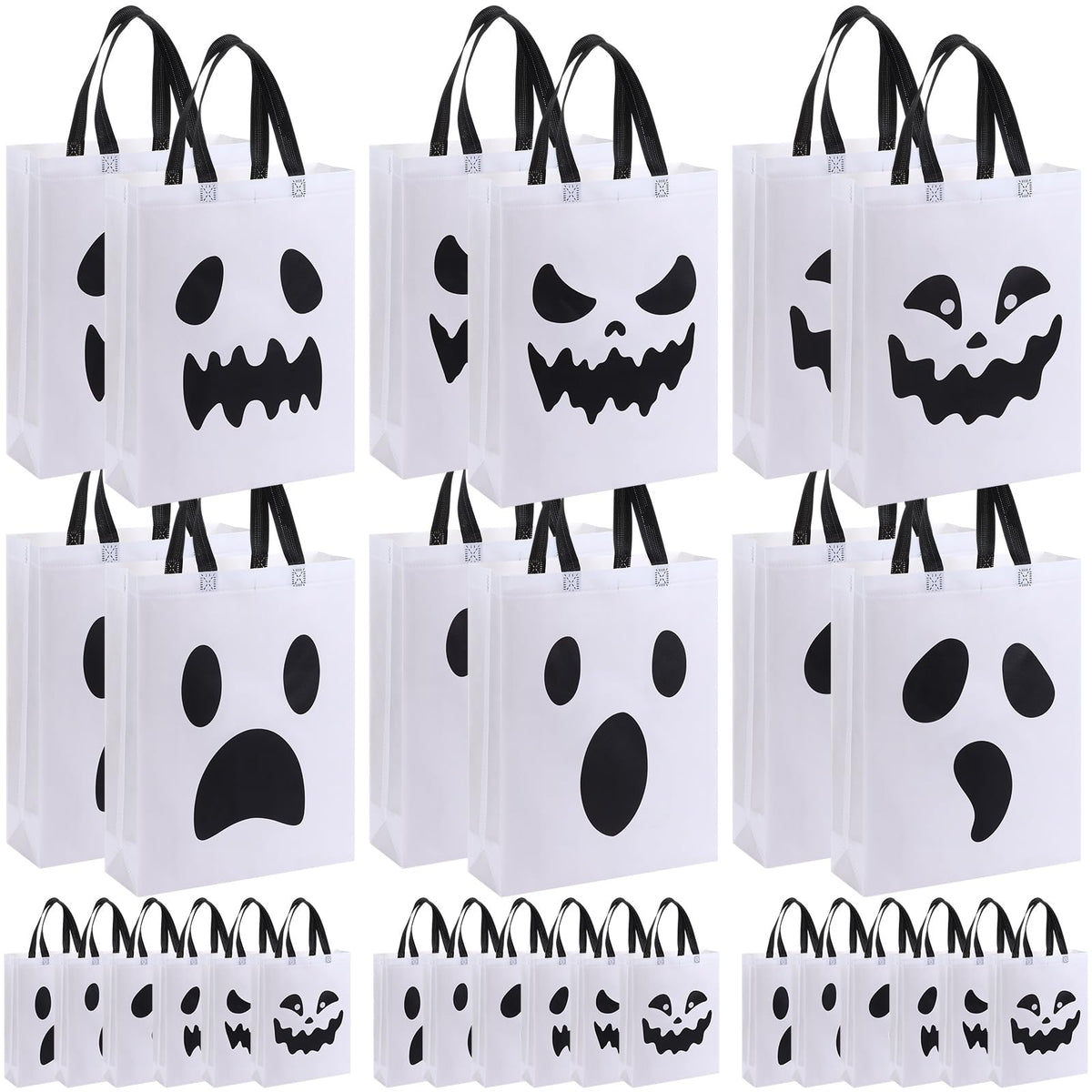 Sanwuta 24 Pcs Halloween Tote Gift Bags 14.9 x 11.8 Large Treat or Trick Ghost Reusable Non Woven Candy Goodies Bags for Halloween