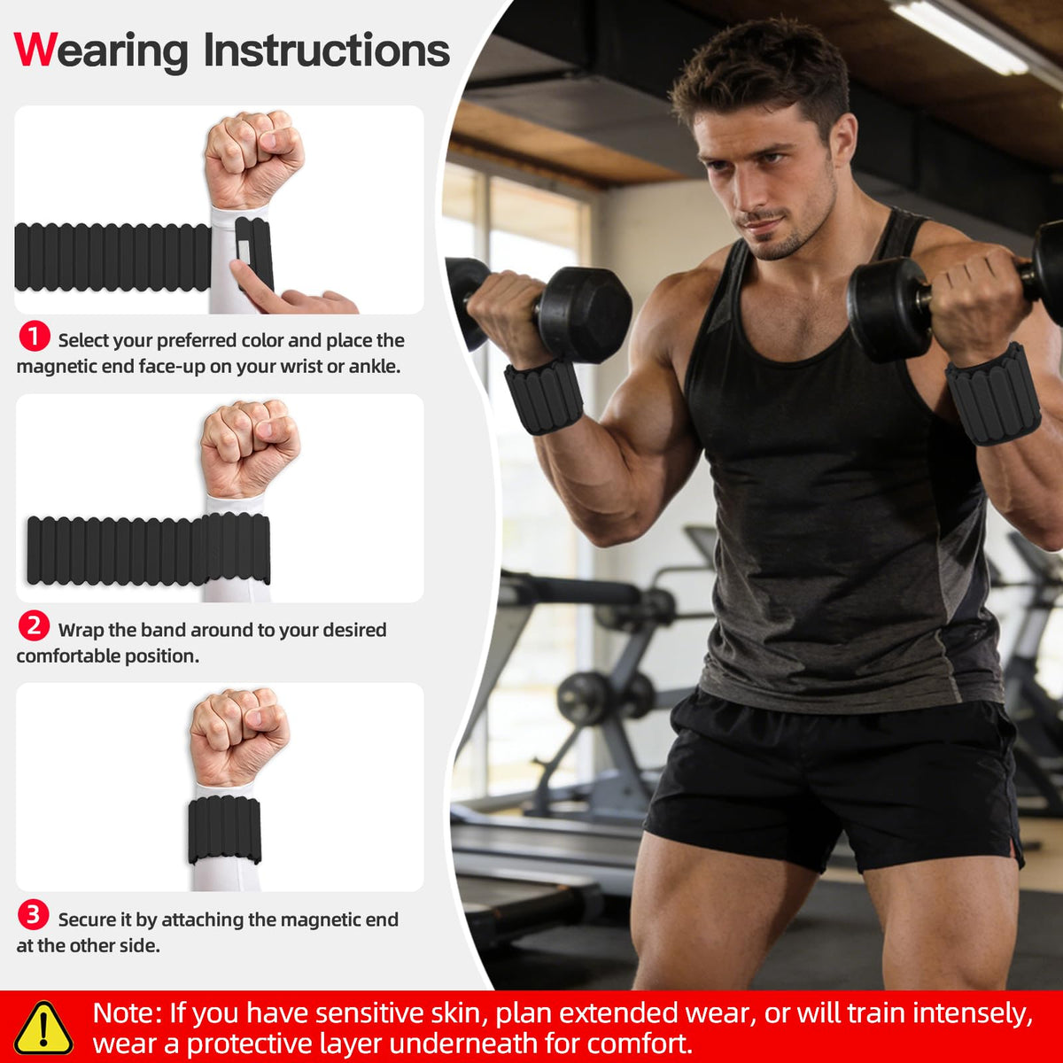 Abahub Wearable Wrist & Ankle Weights Set of 2, Stackable Magnetic Weighted Bracelet for Women, Waterproof Silicone Arm Leg Weights for Home Gym Workout, Walking, Yoga & Pilates - Black, 2.2LB