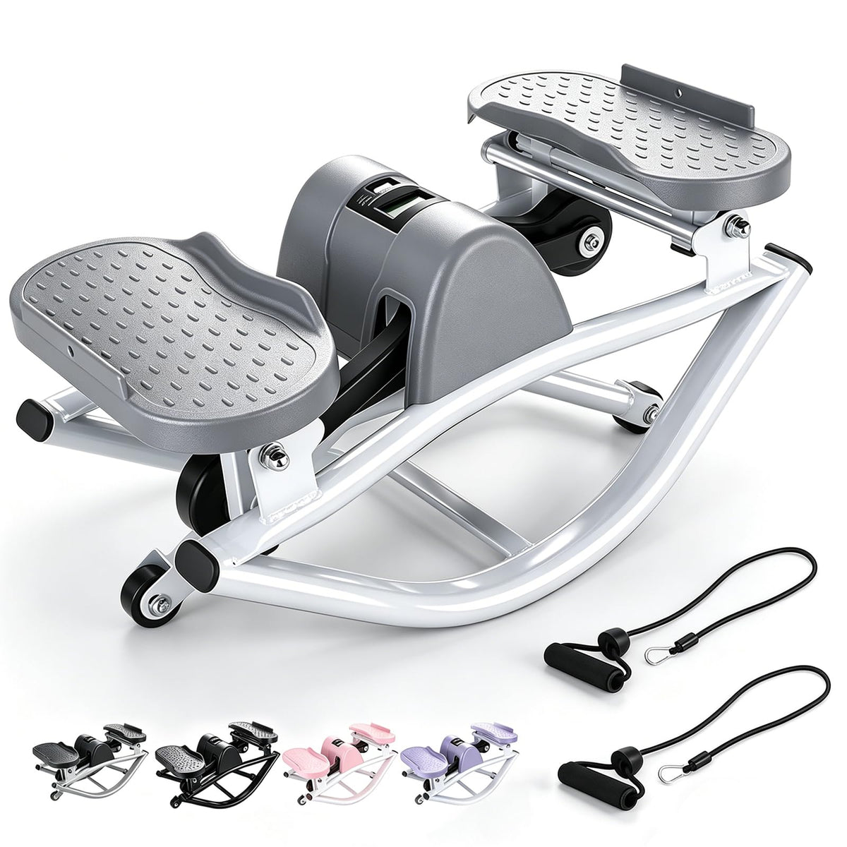 Rock Stepper with Resistance Bands - Ultra-Quiet Hydraulic Lateral Stepper, Fully Assembled Side to Side Step Rocker for Home Office, 250LBS Capacity