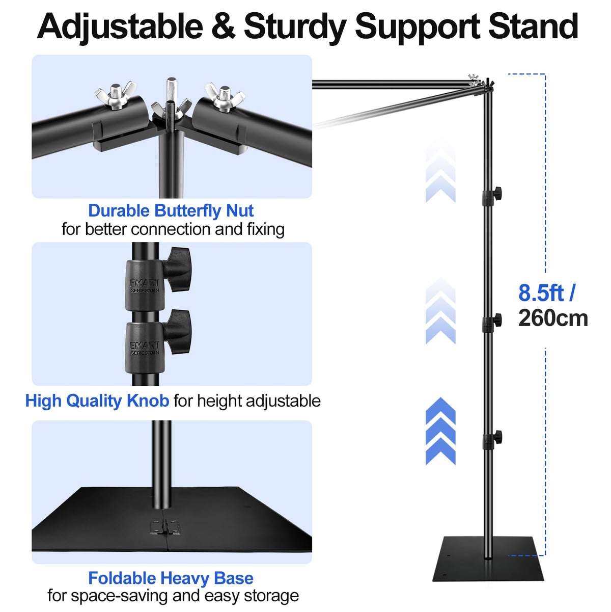 EMART 8.5x10ft Square Backdrop Stand for Wedding, Adjustable Pipe and Drape Background Frame Kit with Heavy Duty Metal Steel Base, Photo Back Drop Holder for Birthday Parties Photography - Black