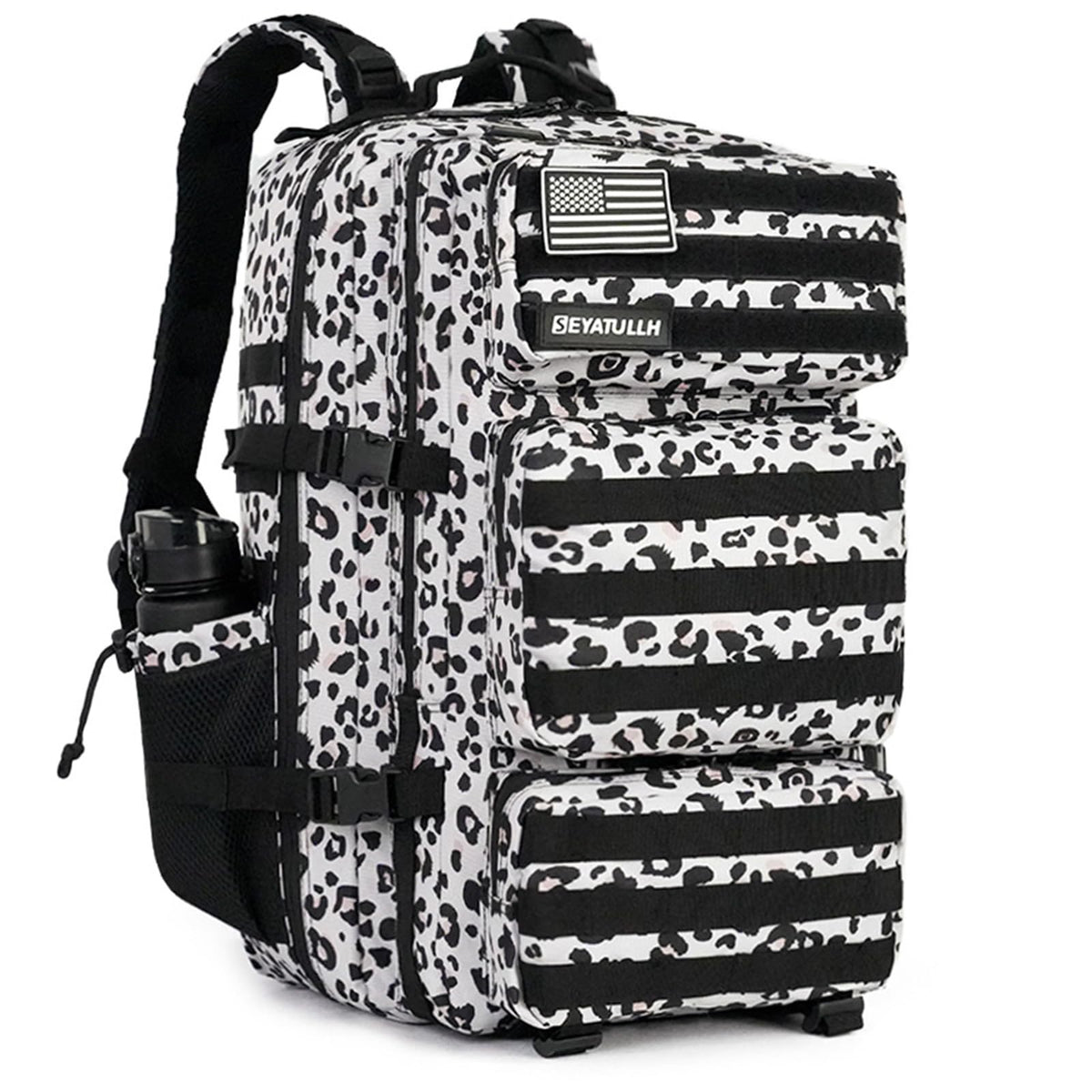 SEYATULLH Military Tactical Backpack 55L for Men & Women Bug Out Bag Assault pack Molle Daypack Hiking Trekking Rucksack (Leopard print color)