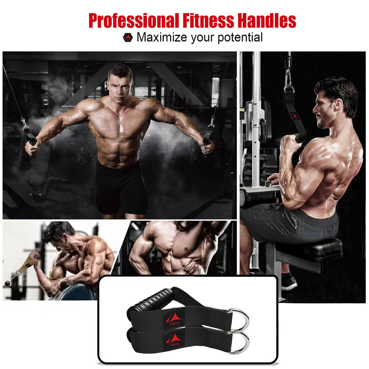 Vigoog Heavy Duty Gym Workout Handles Attachment for Cable Machine,Resistance Band,Pulley System Home Exercise Equipment, Comfortable and Stronger Grip