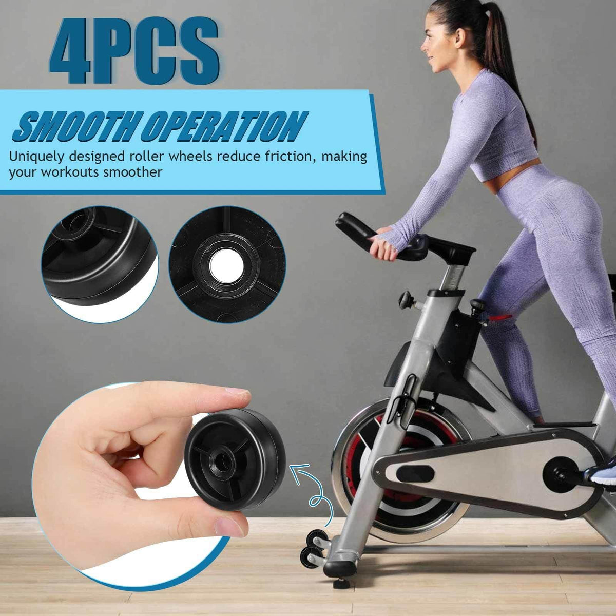 SUPVOX 4 Pcs Fitness Equipment Transport Wheels - 45mm Plastic Roller Wheels with 8mm Bore - Heavy Duty Pp Replacement Casters for Treadmill, Exercise Bike & Home Gym Equipment