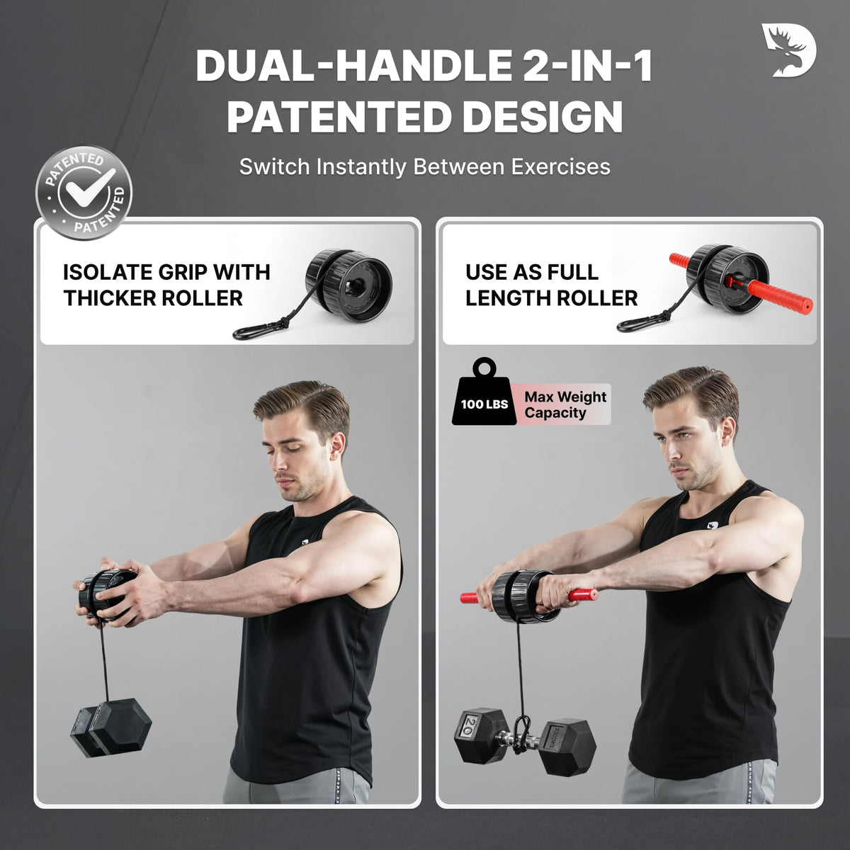 DMoose Fitness Forearm Exerciser - Hand, Wrist and Forearm Strengthener - Durable PVC Anti-Slip Grip Handles and Quick Locking Mechanism - Wrist Roller for Strength Training for Men & Women (Patented)