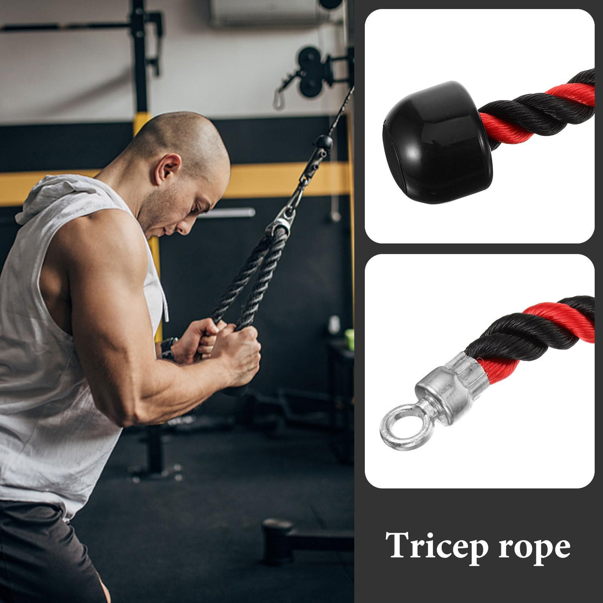 BESPORTBLE Tricep Rope Cable Attachment, Heavy Duty Single Pull Down Rope for Biceps and Triceps Training, Non-Slip Workout Accessory for Home Gym Fitness